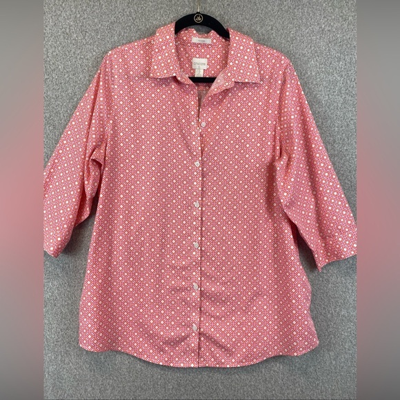 Chico's Tops - CHICO'S Button Down 3/4th Sleeve Shirt pink & orange Size 2 (US 12) non iron